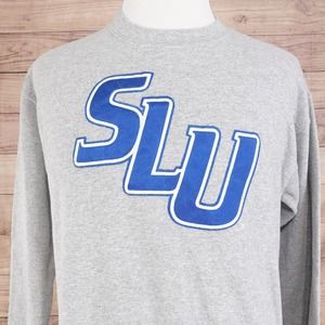 SLU ST LOUIS UNIVERSITY LOGO BILLIKENS SEWN ON GREY CREW NECK SWEATSHIRT M